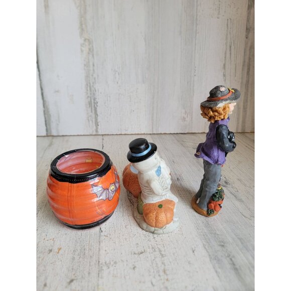 Witch Halloween statue AS IS pumpkin skeleton home decor figure set - Picture 7 of 9